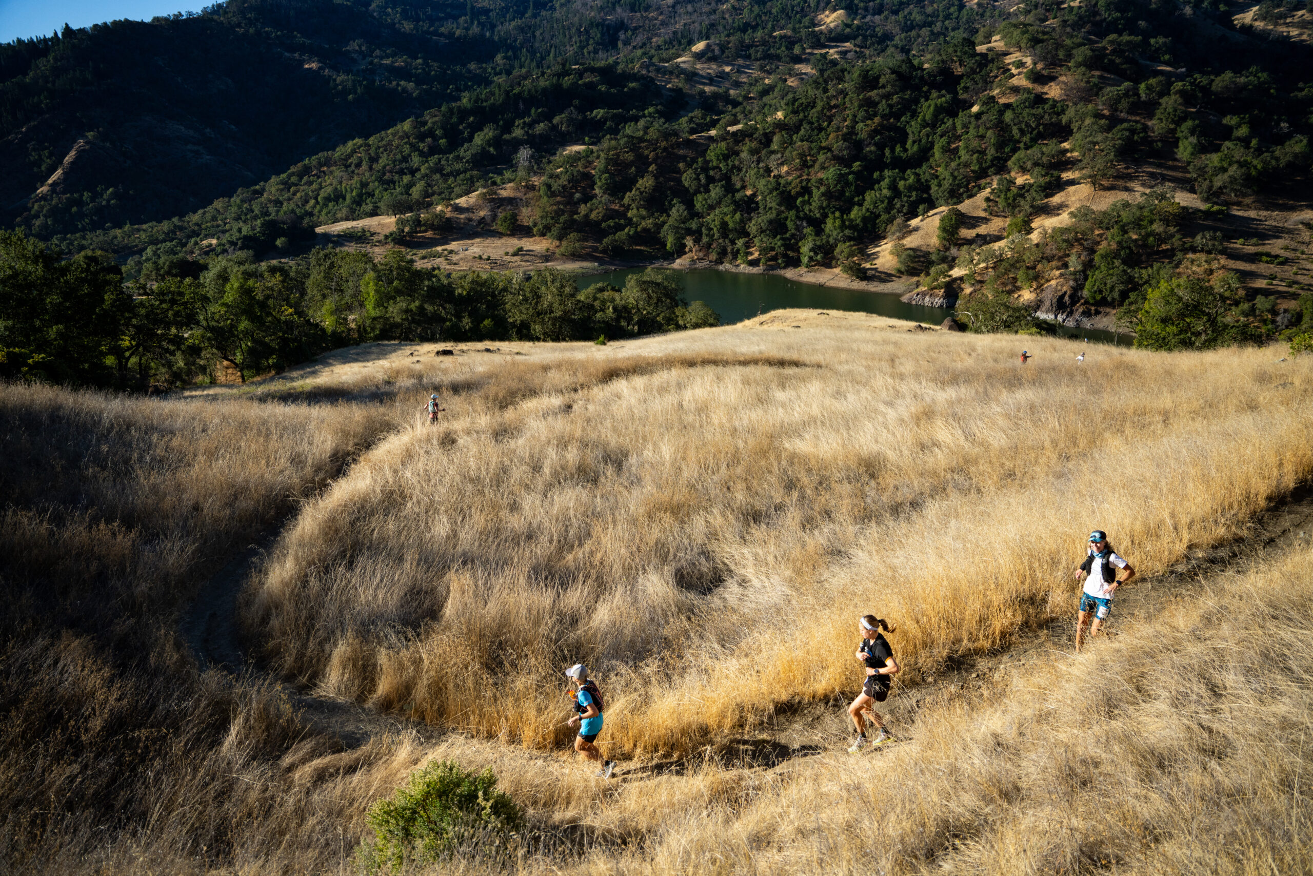 Runner going through creek at Lake Sonoma